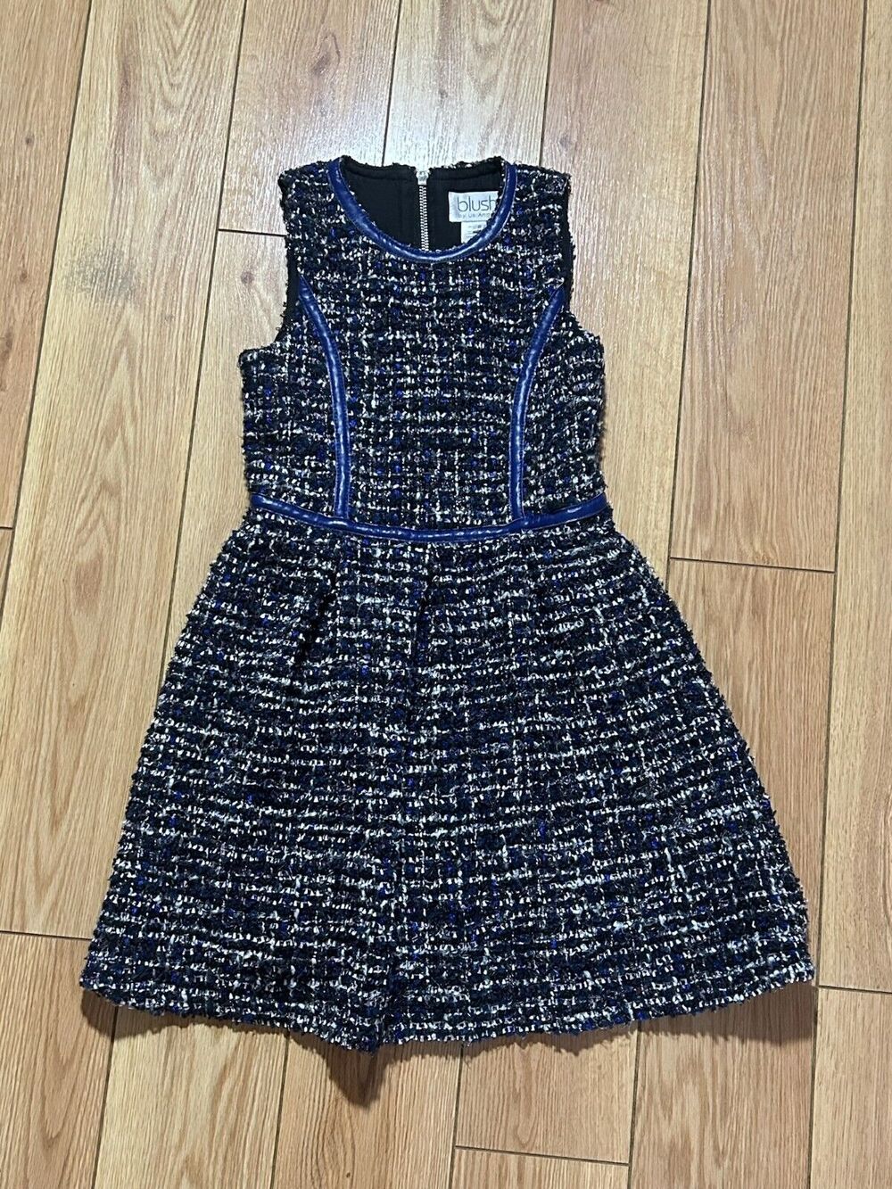Blush by US Angels Boucle Dress Black/White with Blue Trim - Girls Size 8